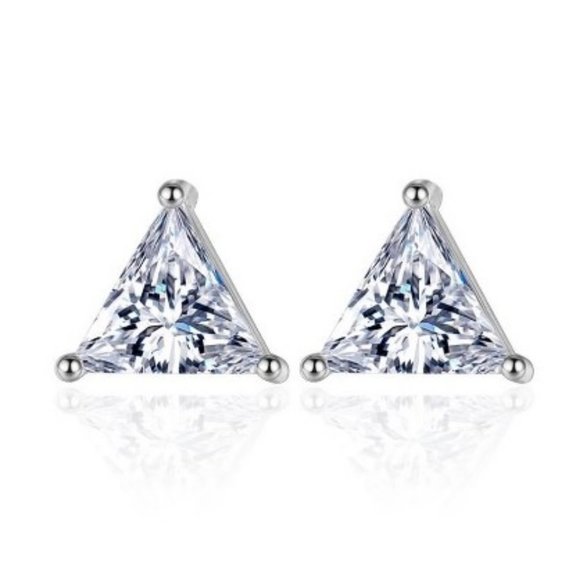New 2.00 CTW Trillion Solitaire Silver Earrings - Picture 1 of 3